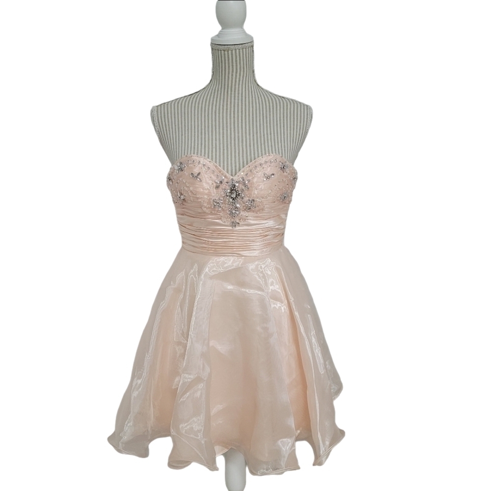 Vintage Laura Rhinestone Cocktail Dress Pink Salmon Size 4